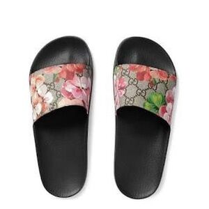 Gucci Women's Floral Slide Sandals - Black and Pink